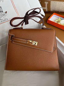 Hermes original epsom leather kelly sellier en desordre 25 KS0025 gold brown