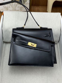 Hermes original box leather kelly sellier en desordre 20 KS0020 black