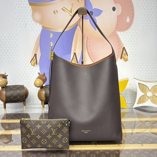 Louis vuitton original calfskin low key hobo bag M12982 chocolate 