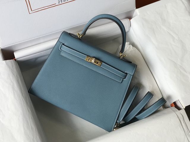 Hermes original epsom leather kelly 32 bag K32-1 blue jean