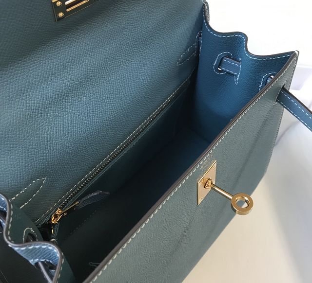 Hermes original epsom leather kelly 32 bag K32-1 blue jean