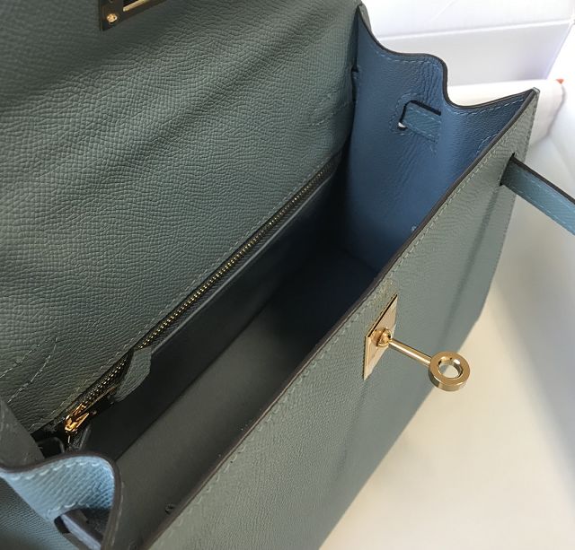 Hermes original epsom leather kelly 25 bag K25-1 ciel
