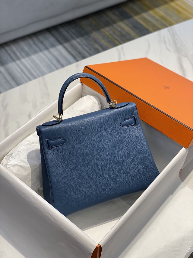 Hermes original togo leather kelly 25 bag K25 blue agate