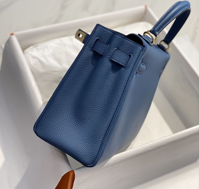 Hermes original togo leather kelly 25 bag K25 blue agate