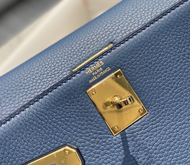 Hermes original togo leather kelly 25 bag K25 blue agate