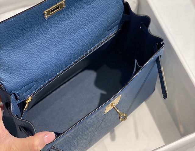 Hermes original togo leather kelly 25 bag K25 blue agate