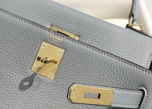Hermes original togo leather kelly 25 bag K25 blue lin