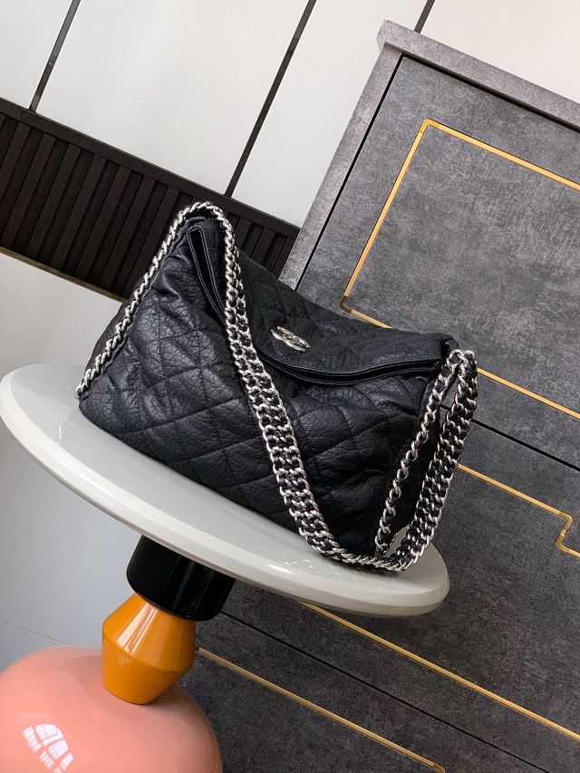CC original aged calfskin large flap bag AS3566 black