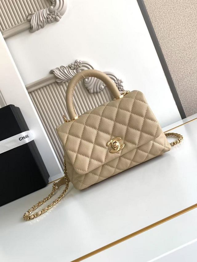 CC original grained calfskin mini coco handle bag AS2215 apricot
