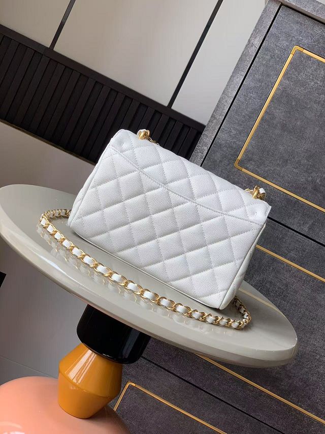 CC original grained calfskin small flap bag AS5238 white