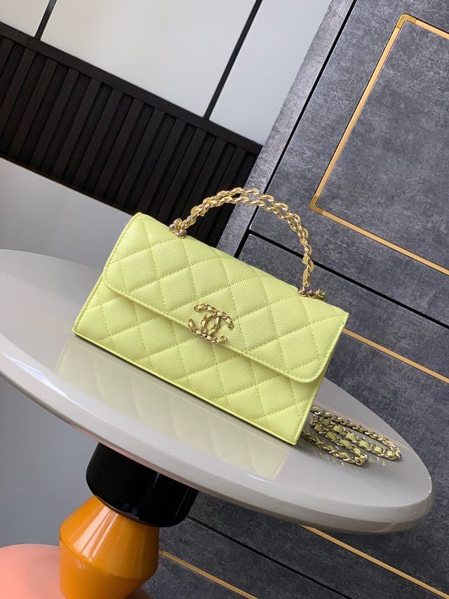 CC original grained calfskin flap phone holder AP3238 lemon yellow