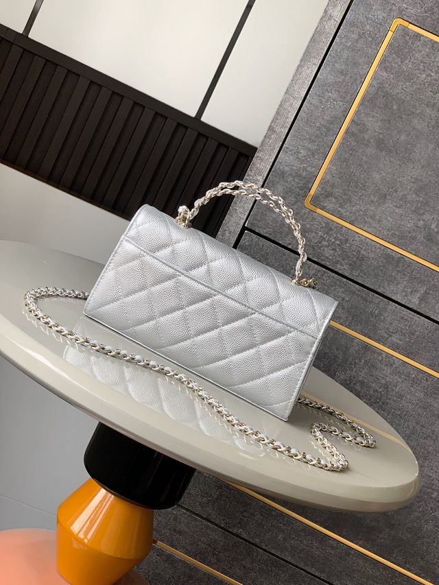 CC original grained calfskin flap phone holder AP3238 silver