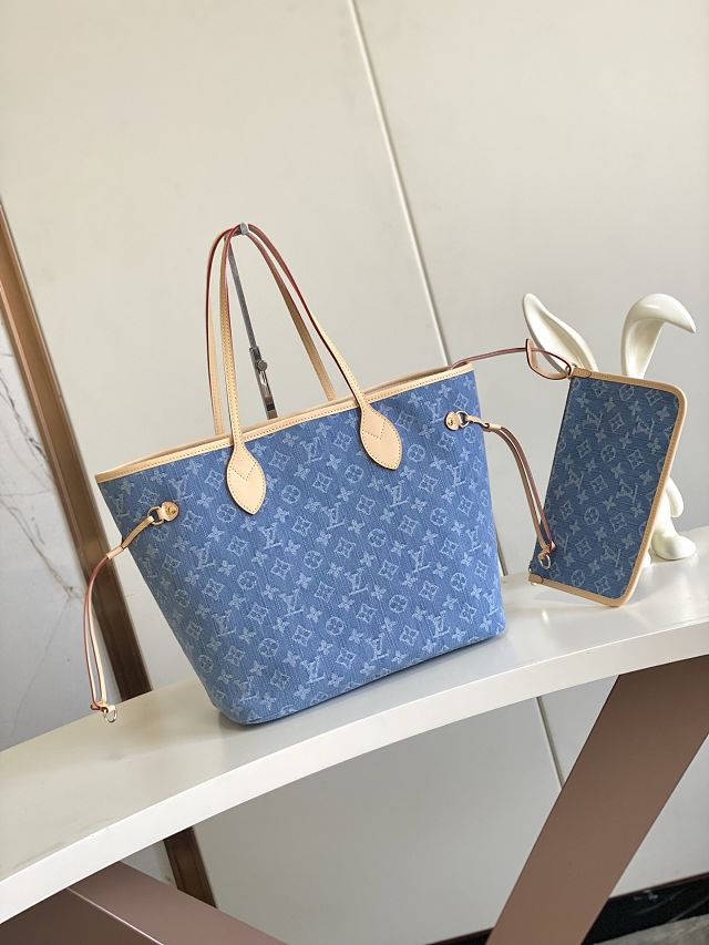 Louis vuitton original denim neverfull mm M13192 blue
