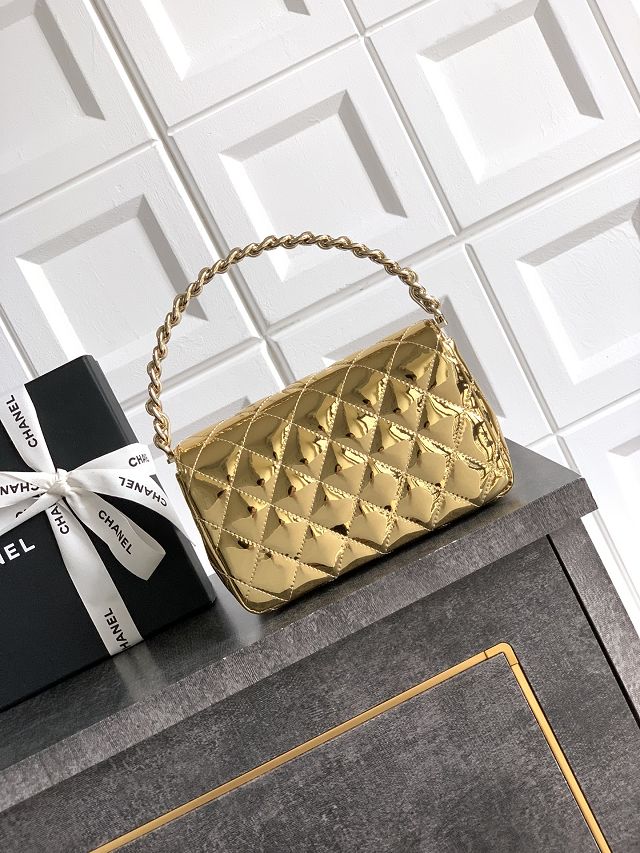CC original patent calfskin top handle clutch AP3240 gold