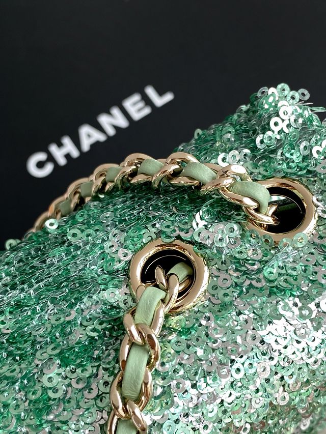 CC original sequins mini flap bag AS4561 green