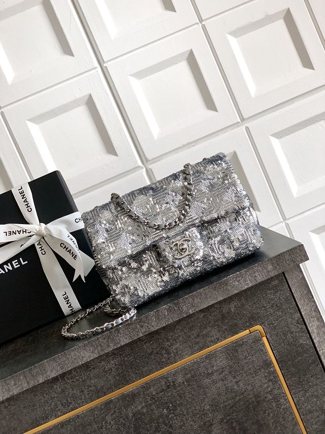 CC original sequins mini flap bag AS4561 silver