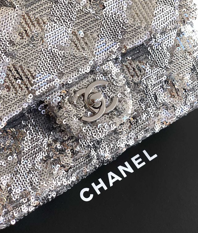 CC original sequins mini flap bag AS4561 silver