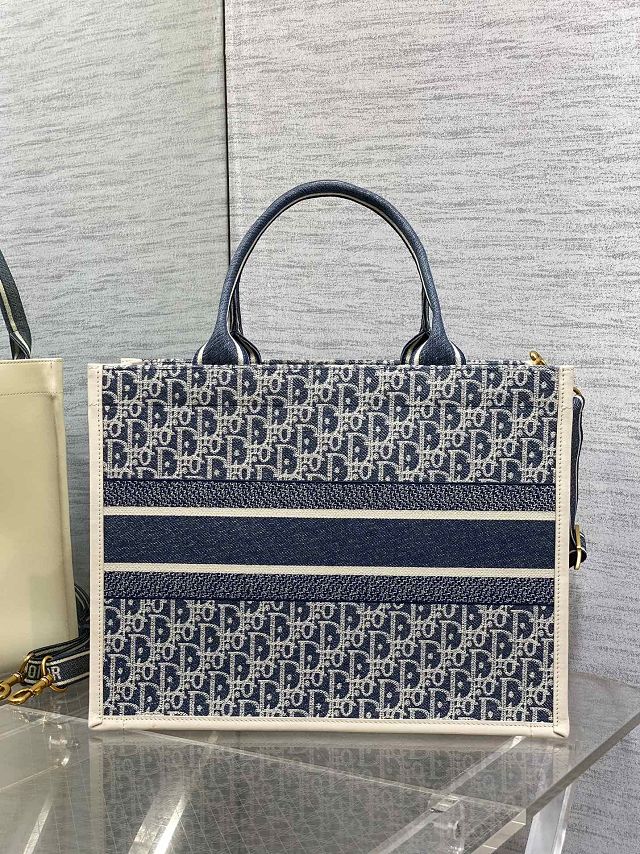 Dior original fabric medium book tote bag M1324 blue