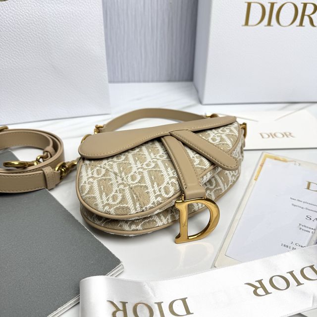 Dior original fabric mini saddle bag M0456 natural
