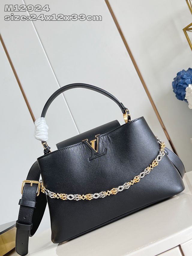Louis vuitton original calfskin capucines MM souple M12927 black