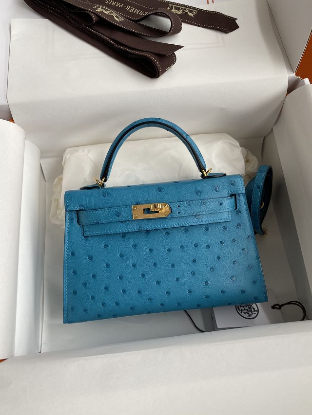 Hermes handmade genuine 100% ostrich leather kelly 19 bag K019 