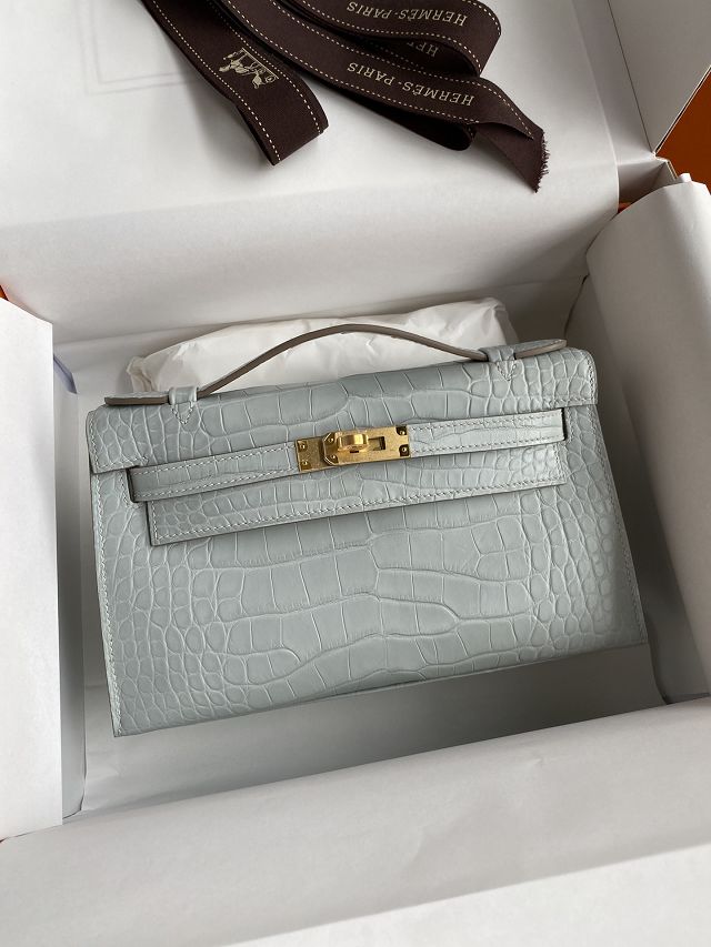 Hermes handmade genuine crocodile leather mini kelly 22 clutch K220 