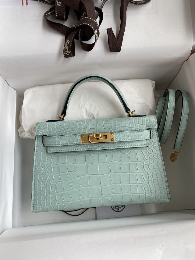 Hermes handmade genuine crocodile leather mini kelly bag K0019