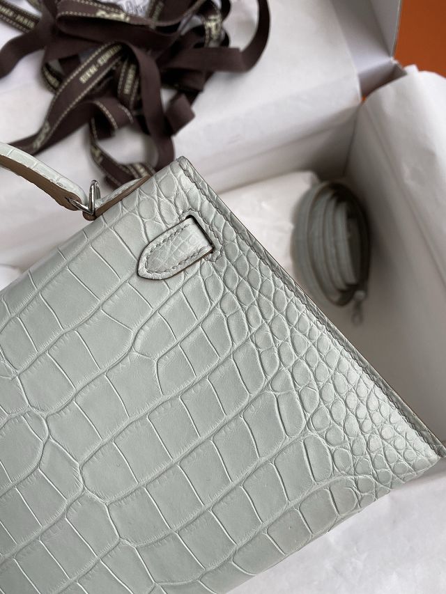 Hermes handmade genuine crocodile leather mini kelly bag K0019 gris ciment