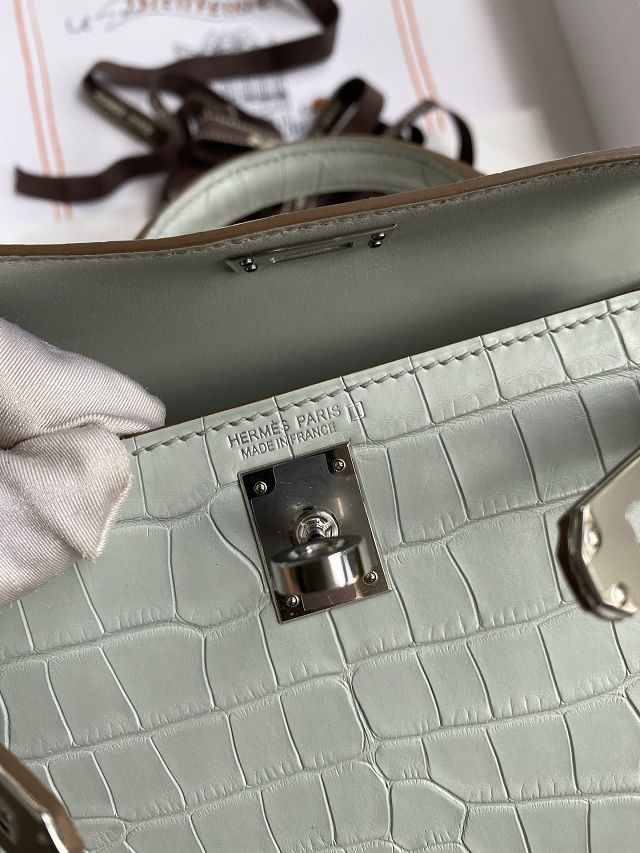Hermes handmade genuine crocodile leather mini kelly bag K0019 gris ciment