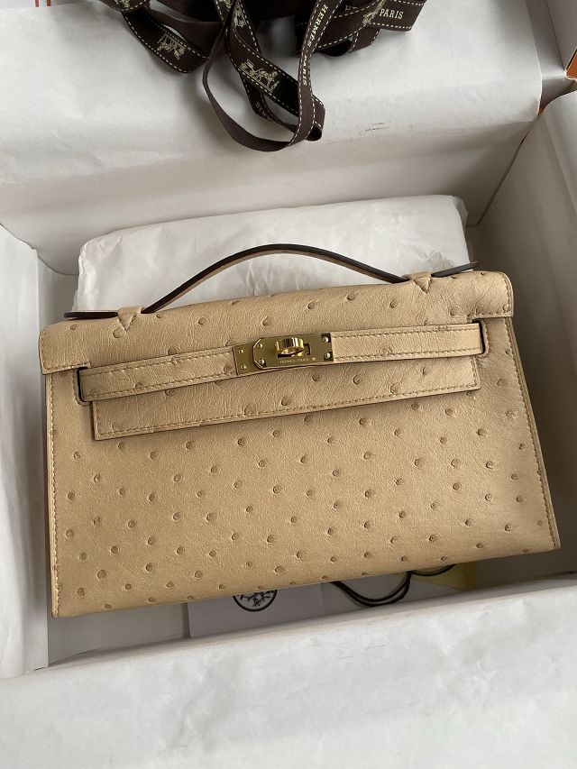 Hermes handmade genuine ostrich leather mini kelly 22 clutch K220