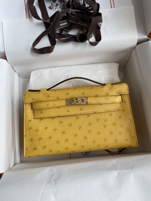 Hermes handmade genuine ostrich leather mini kelly 22 clutch K220