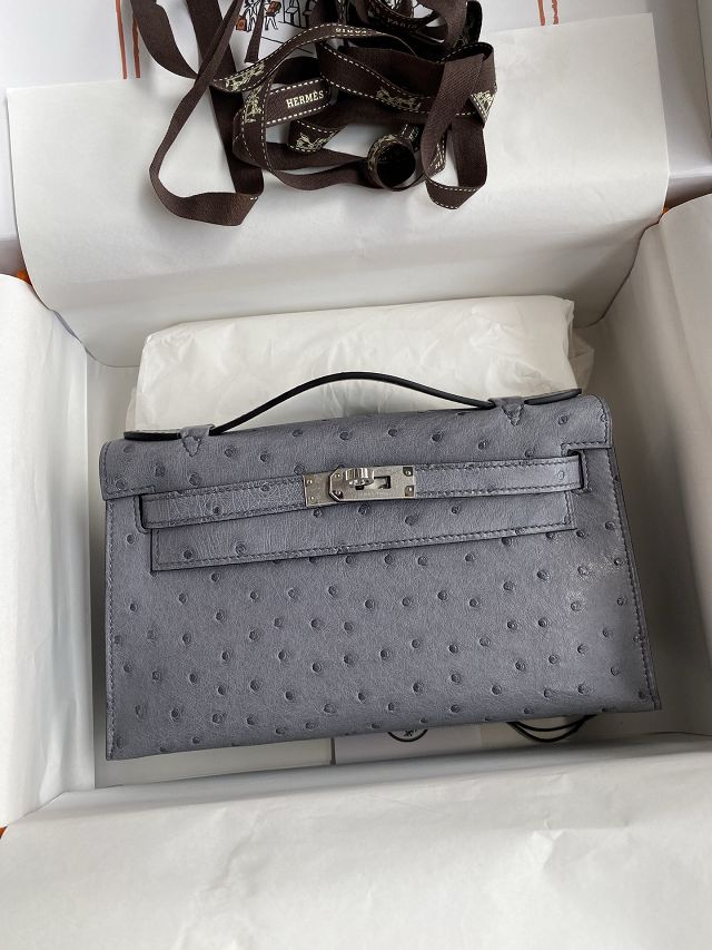 Hermes handmade genuine ostrich leather mini kelly 22 clutch K220