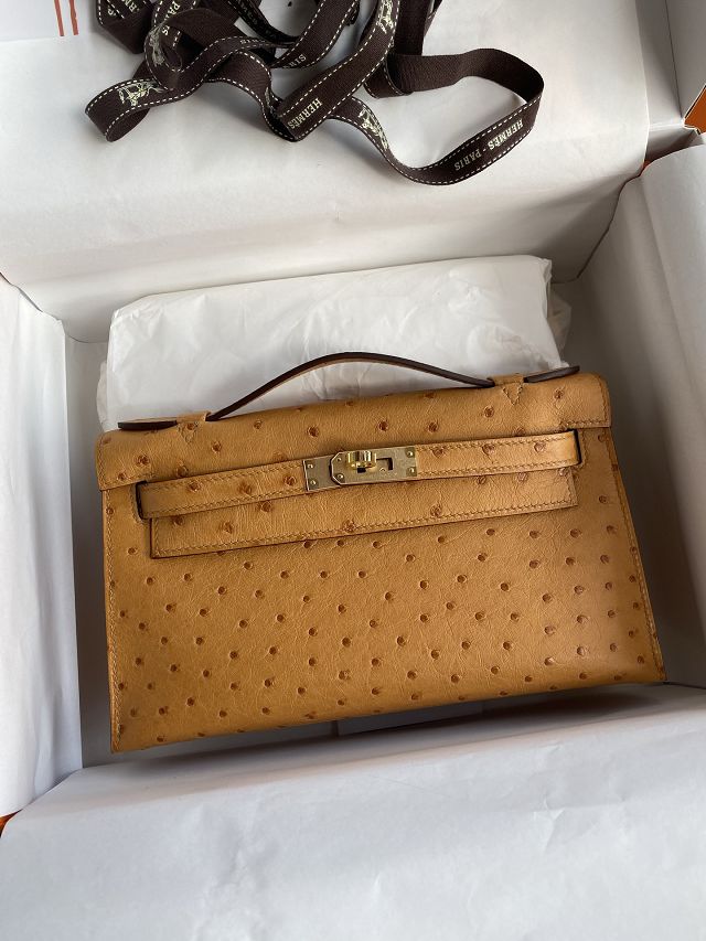 Hermes handmade genuine ostrich leather mini kelly 22 clutch K220