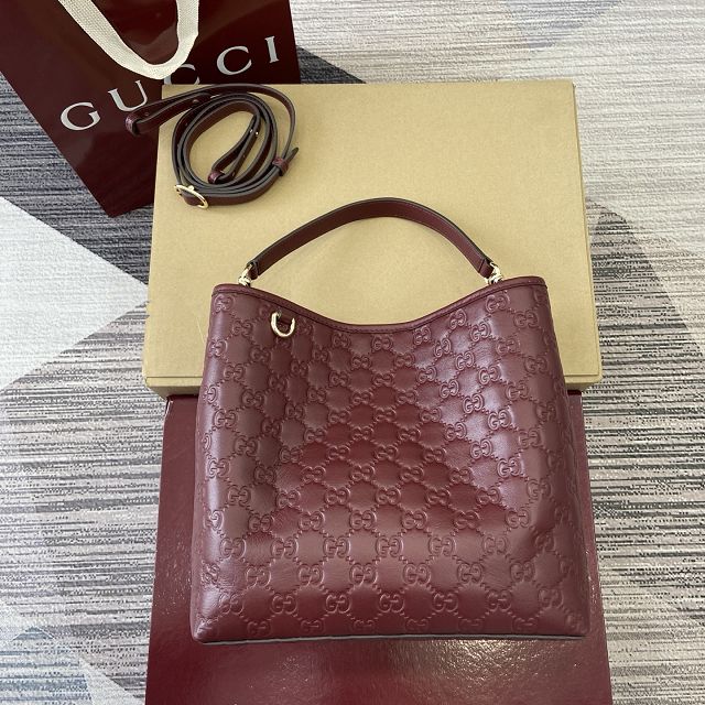 GG original calfskin emblem medium bucket bag 815103 bordeaux
