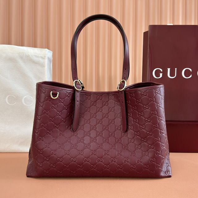 GG original calfskin emblem medium tote bag 815213 bordeaux