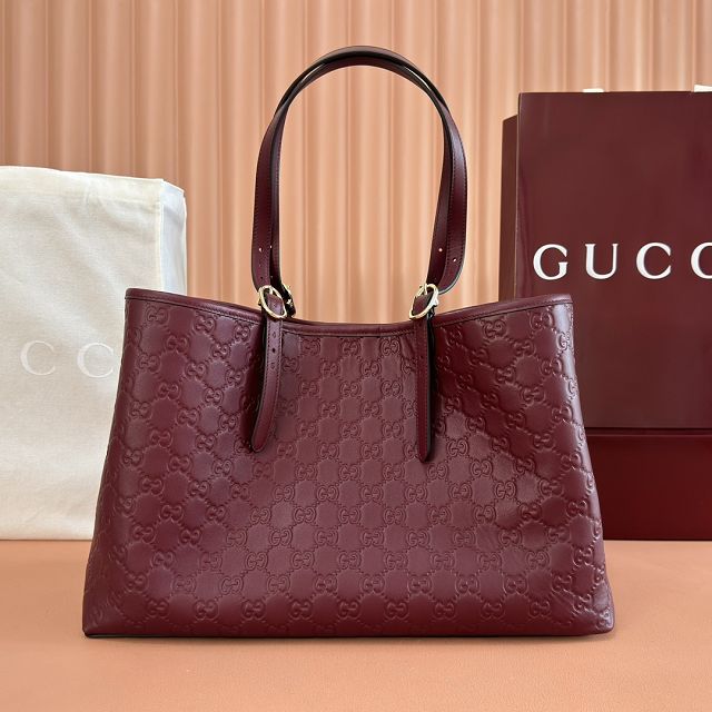 GG original calfskin emblem medium tote bag 815213 bordeaux