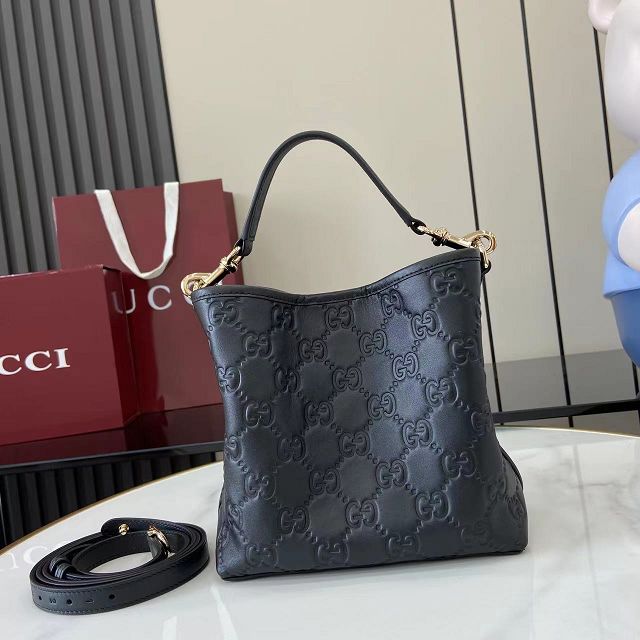 GG original calfskin emblem mini bucket bag 815118 black