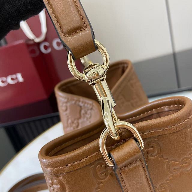 GG original calfskin emblem mini bucket bag 815118 brown