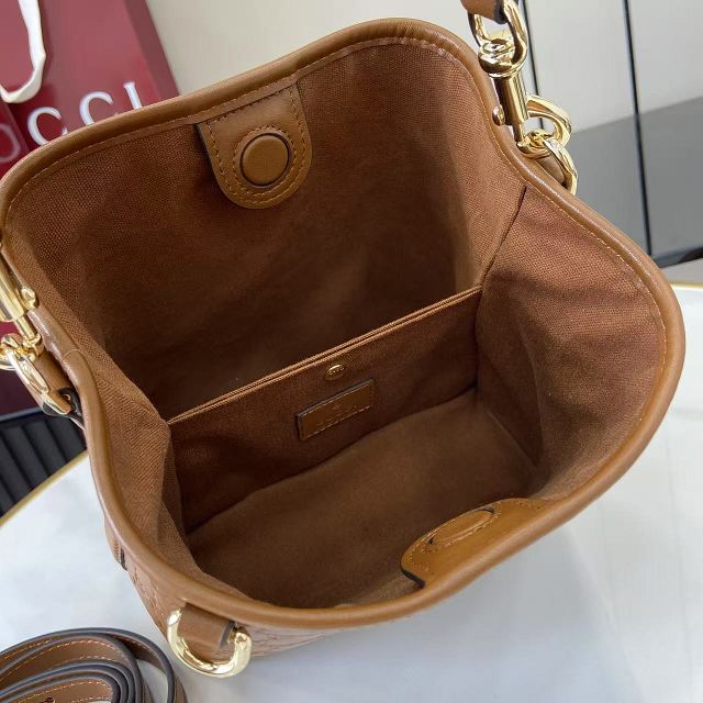 GG original calfskin emblem mini bucket bag 815118 brown