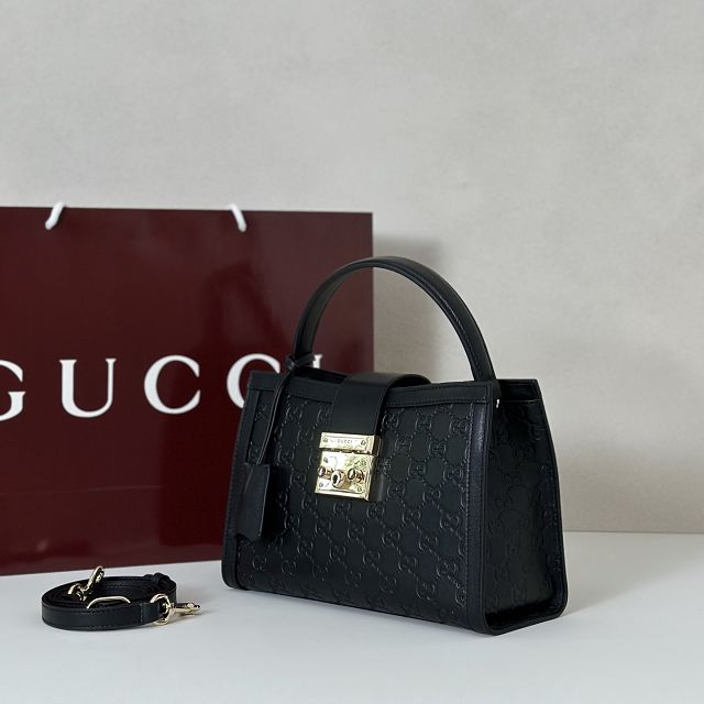 GG original calfskin padlock medium top handle bag 838992 black