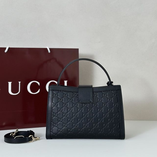 GG original calfskin padlock medium top handle bag 838992 black