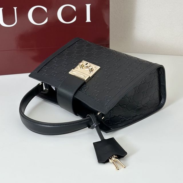 GG original calfskin padlock medium top handle bag 838992 black