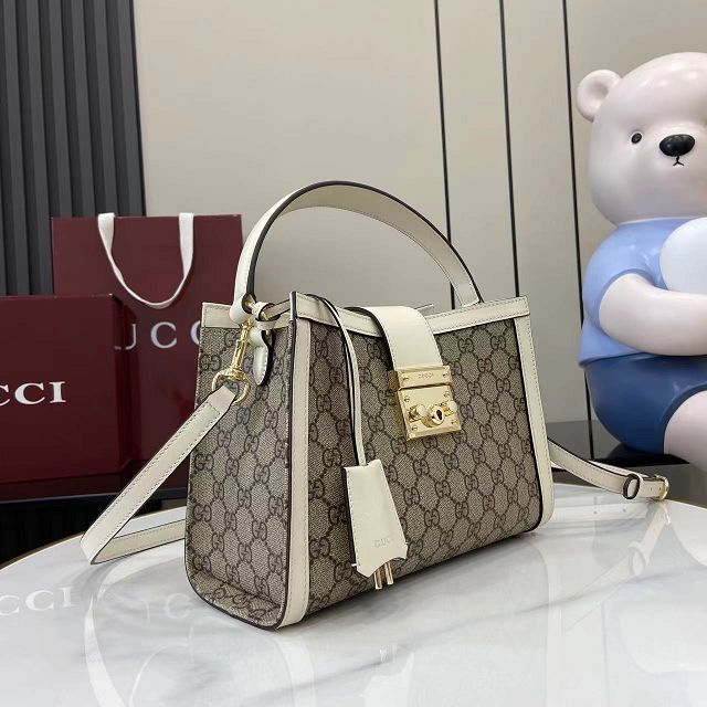 GG original fabric padlock medium top handle bag 838992 white