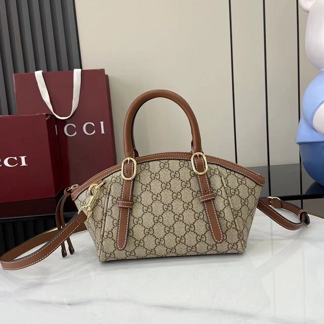 GG original fabric emblem small top handle bag 839005 brown
