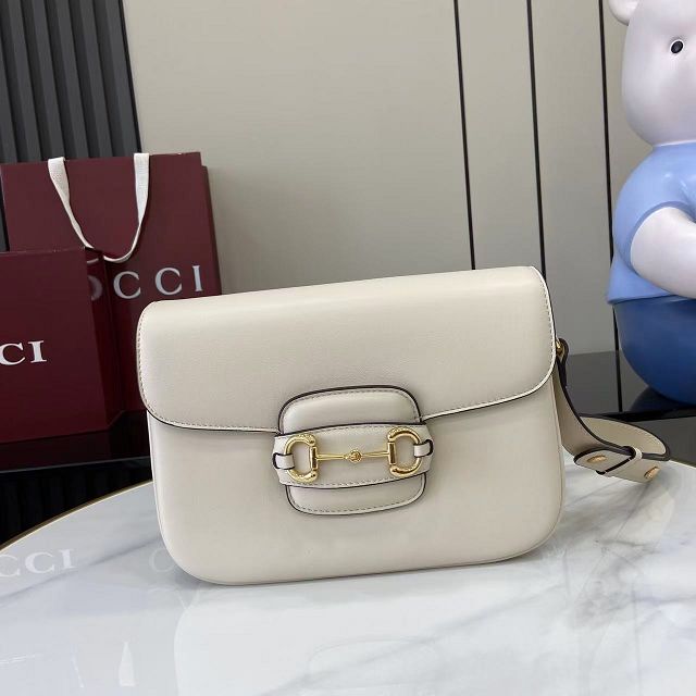 GG original soft calfskin horsebit 1955 aura small shoulder bag 847063 white