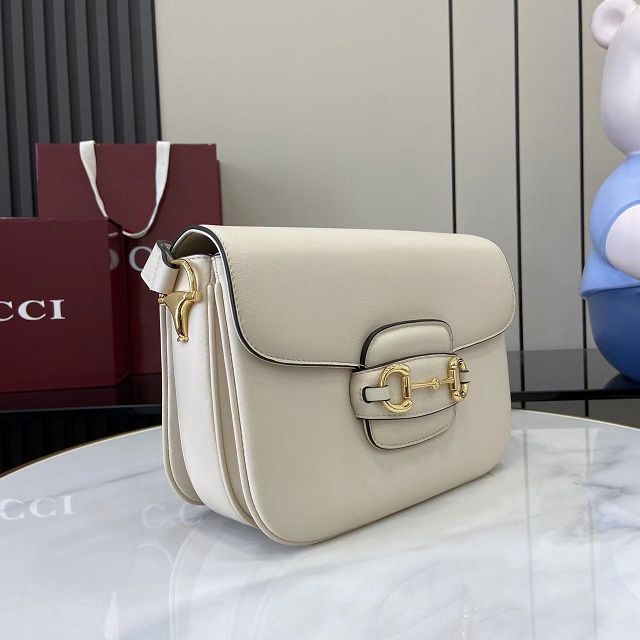 GG original soft calfskin horsebit 1955 aura small shoulder bag 847063 white