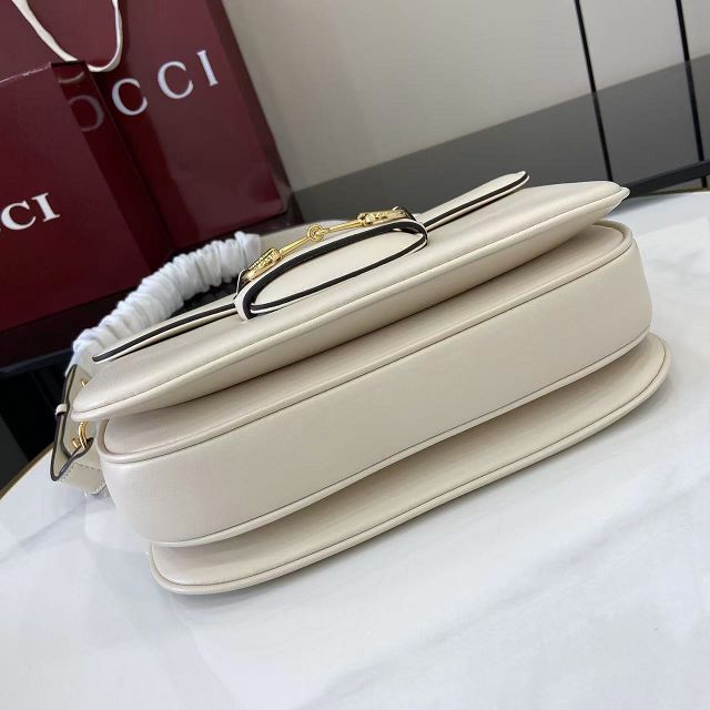GG original soft calfskin horsebit 1955 aura small shoulder bag 847063 white