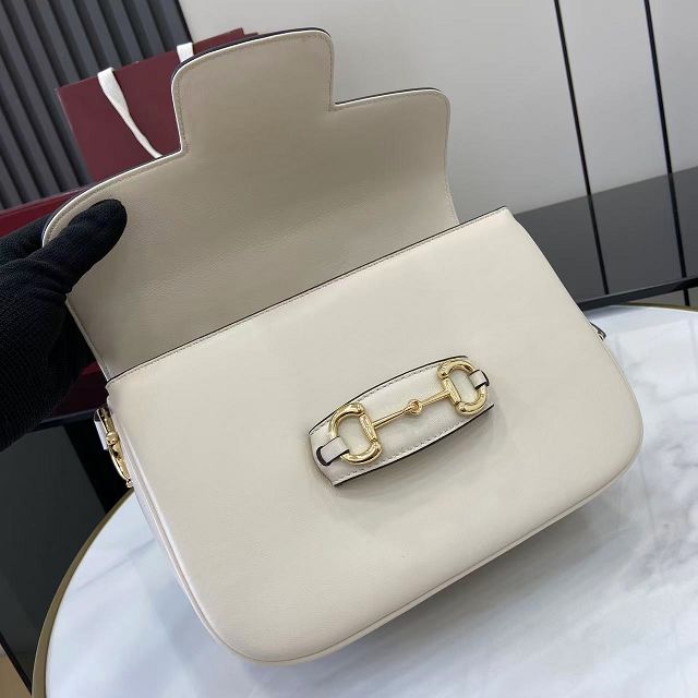 GG original soft calfskin horsebit 1955 aura small shoulder bag 847063 white