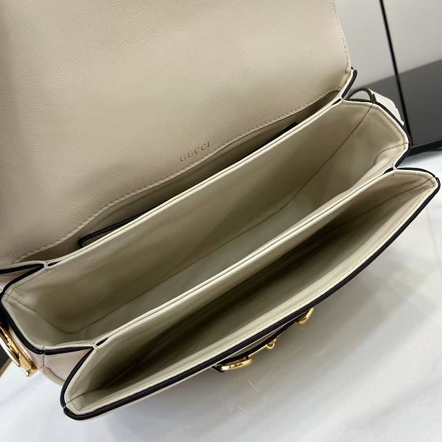 GG original soft calfskin horsebit 1955 aura small shoulder bag 847063 white