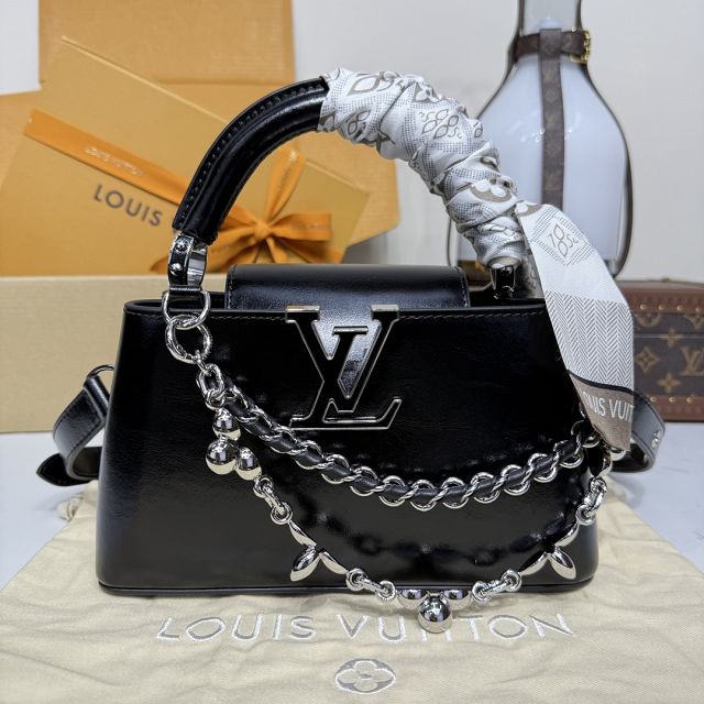 Louis vuitton original calfskin capucines east-west mini handbag M25473 black
